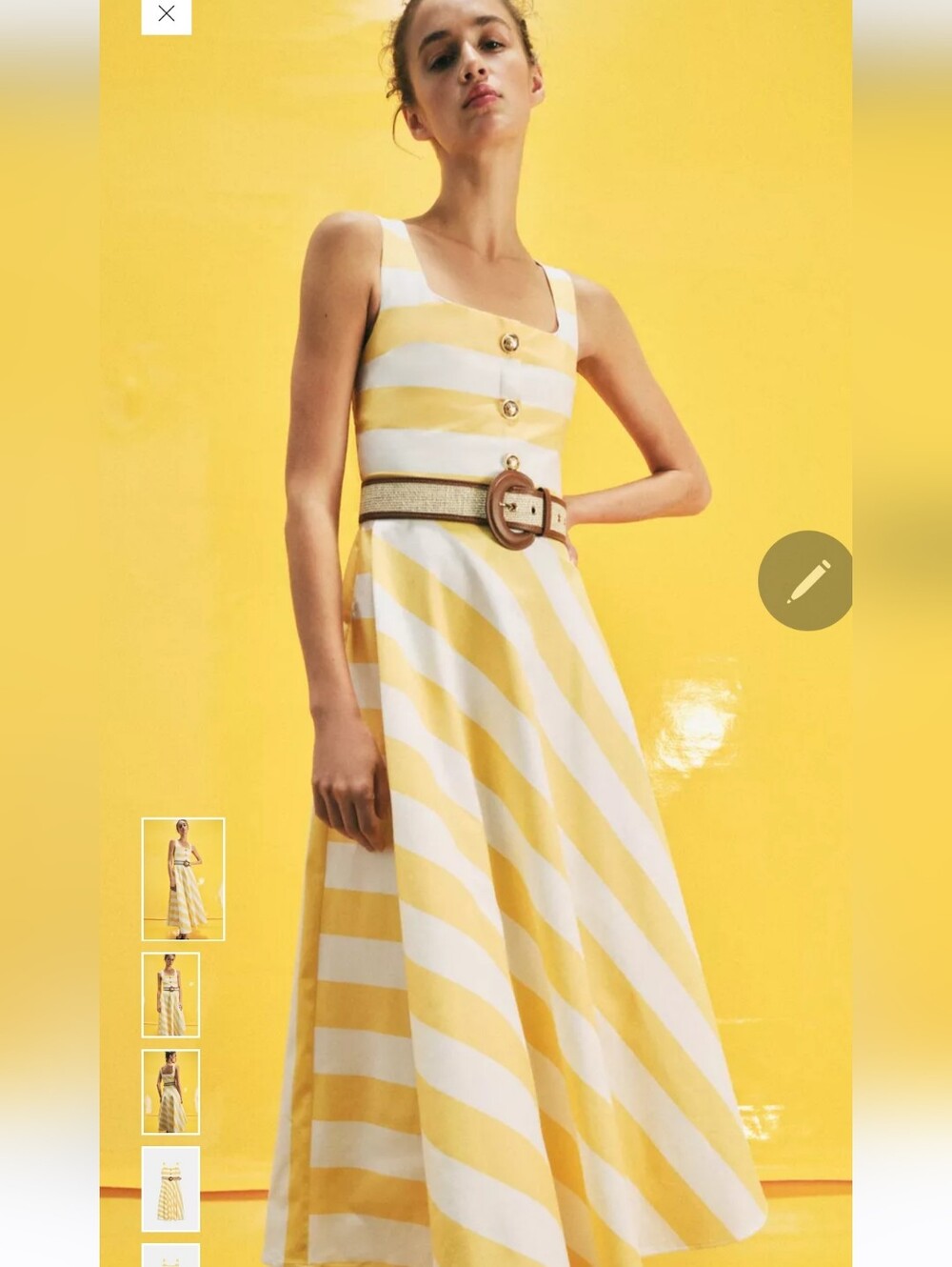 Zara Yellow and White Striped Square-Neck Midi Dress - Picture 2 of 16